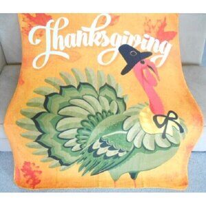 New Thanksgiving Holiday Fleece Throw Gift Blanket Turkey Autumn Leaves Harvest